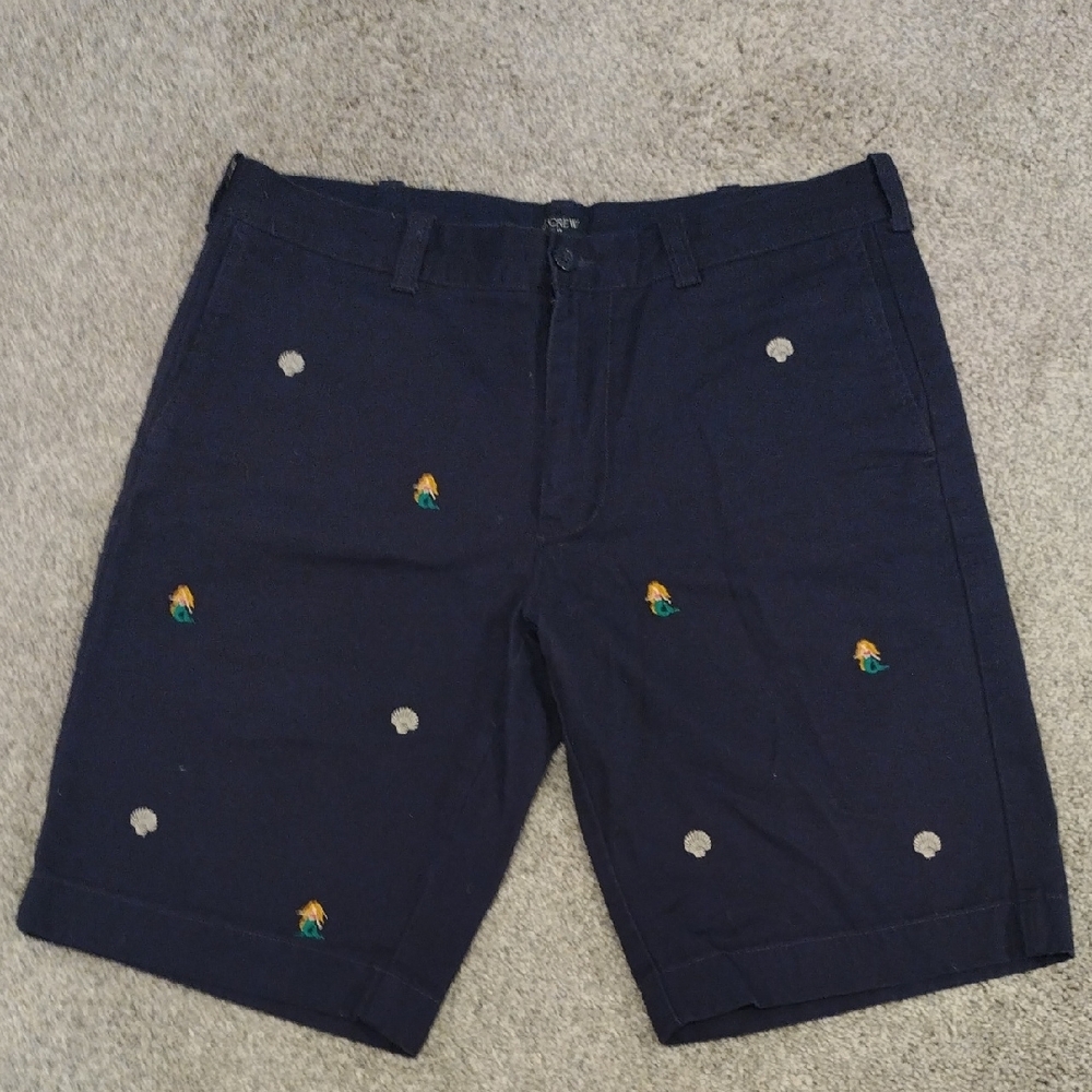 -J. Crew Rivington Navy Front Tailored Chino Shorts With Embroidery Detail